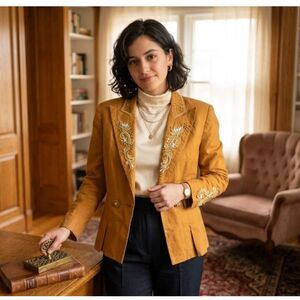 Chancelle Vintage Blazer Embellished Mustard Tailored Blazer 14